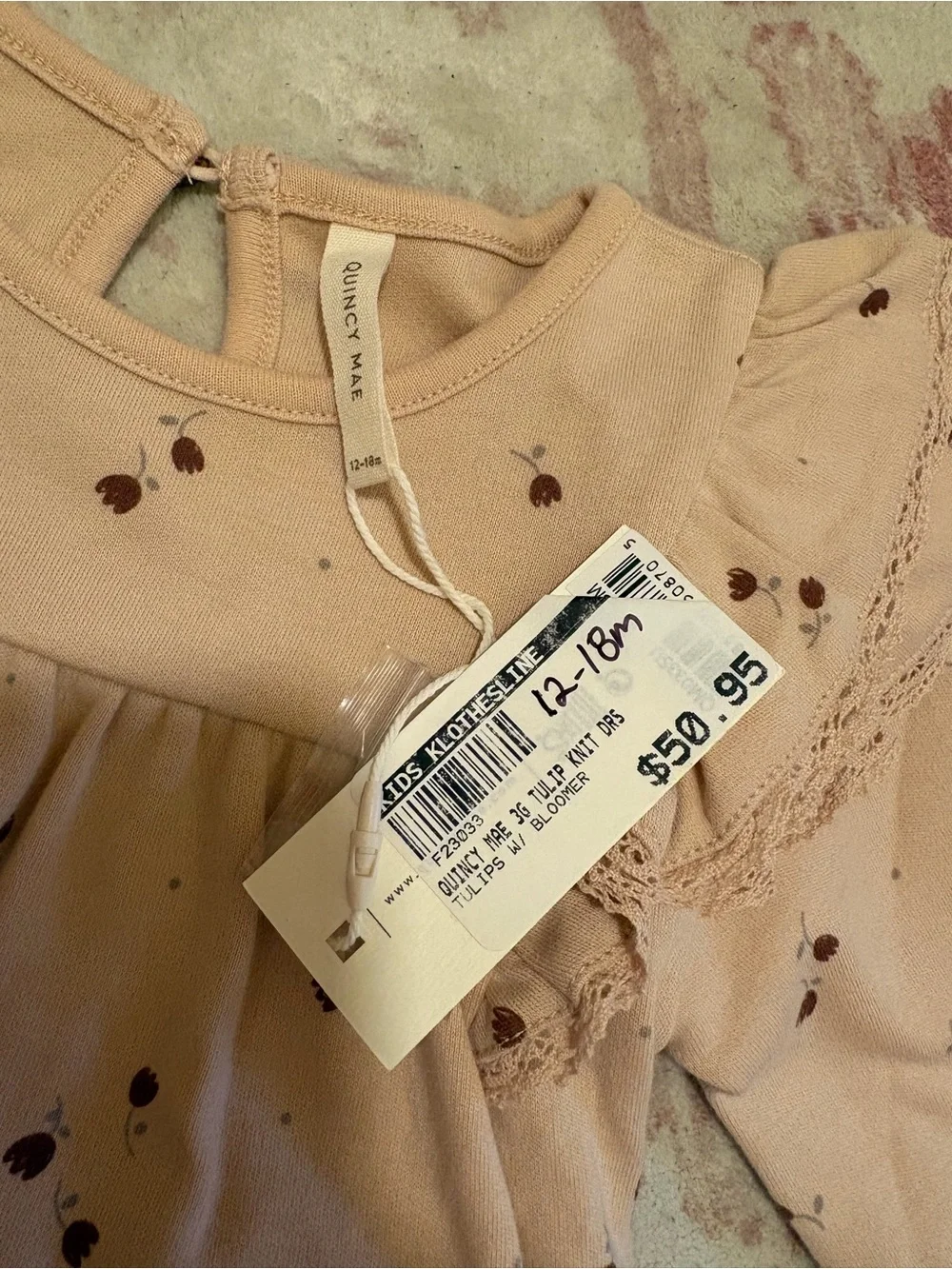 NWT Quincy Mae Blush Pink Ruffle Long-Sleeve Dress